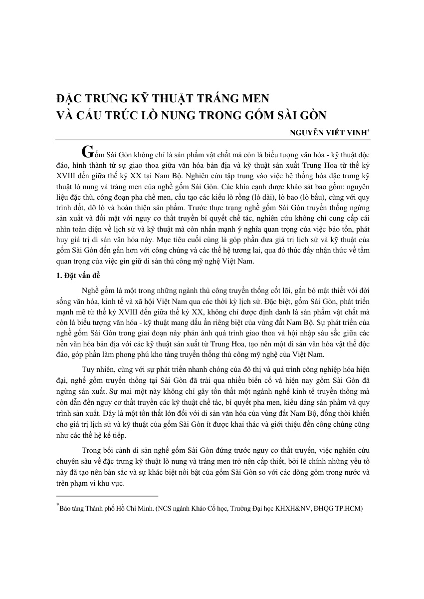 Đặc trưng kỹ thuật tráng men và cấu trúc lò nung  trong gốm Sài Gòn
